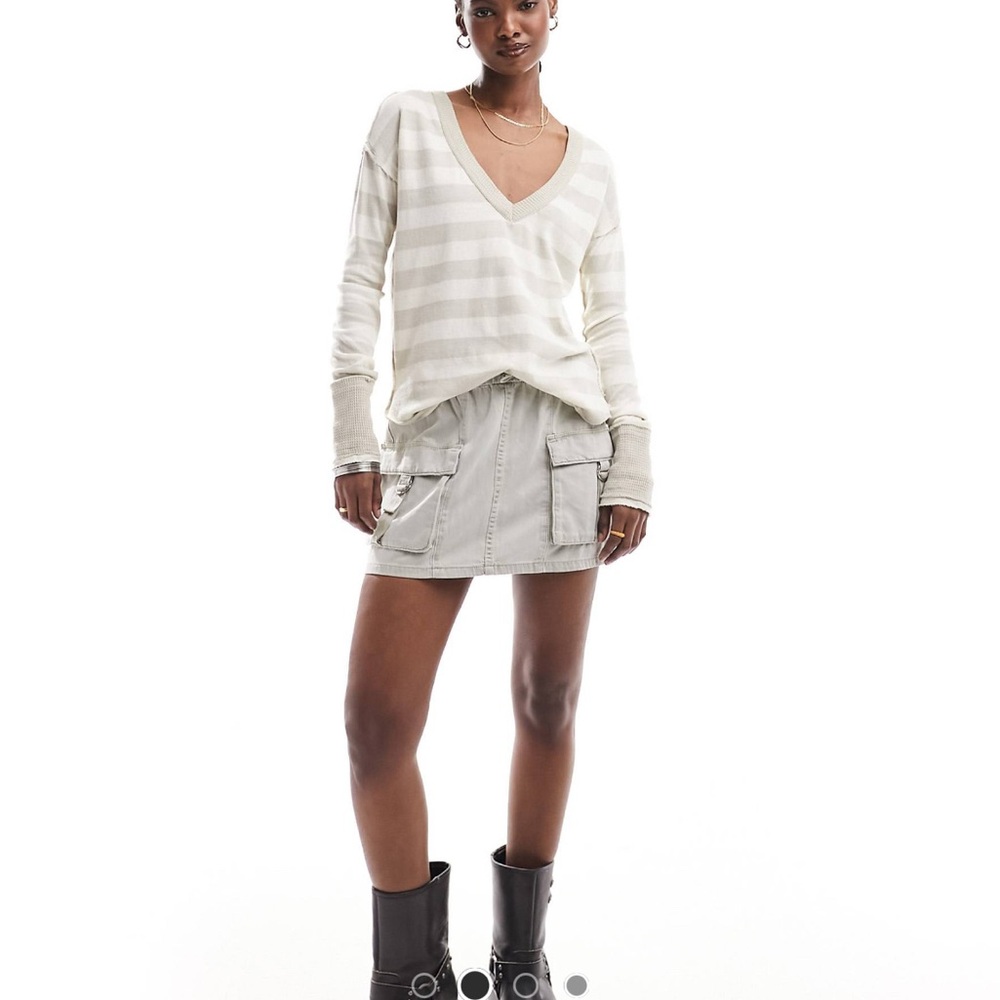 Free People Striped V-Neck Slouchy Top